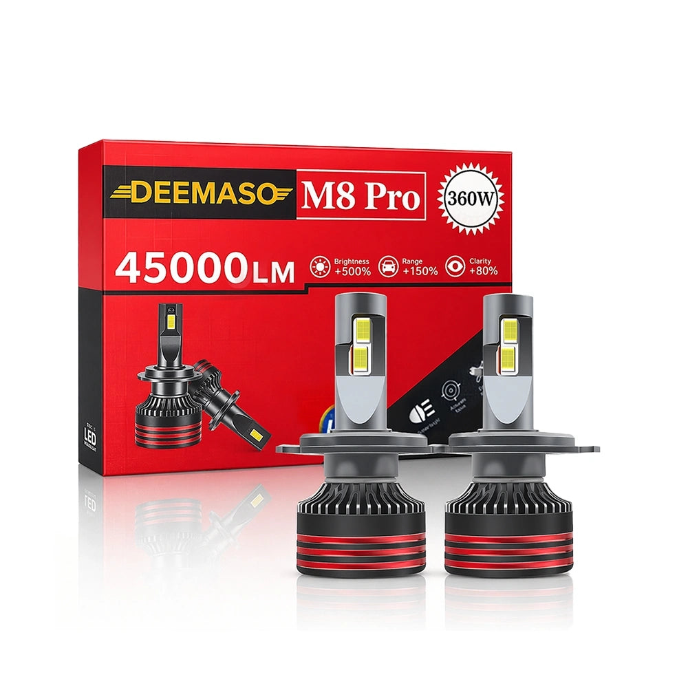 DEEMASO M8Pro H11 Luces LED para Automóvil - 360W 45,000LM, +500% Brillo, +150% Alcance, +80% Claridad, 3 Conectores