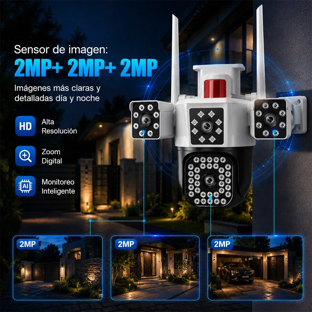 Cámara WiFi T-DAY FSJK-A024 Tres Lentes 4MP con Alarma e Impermeable