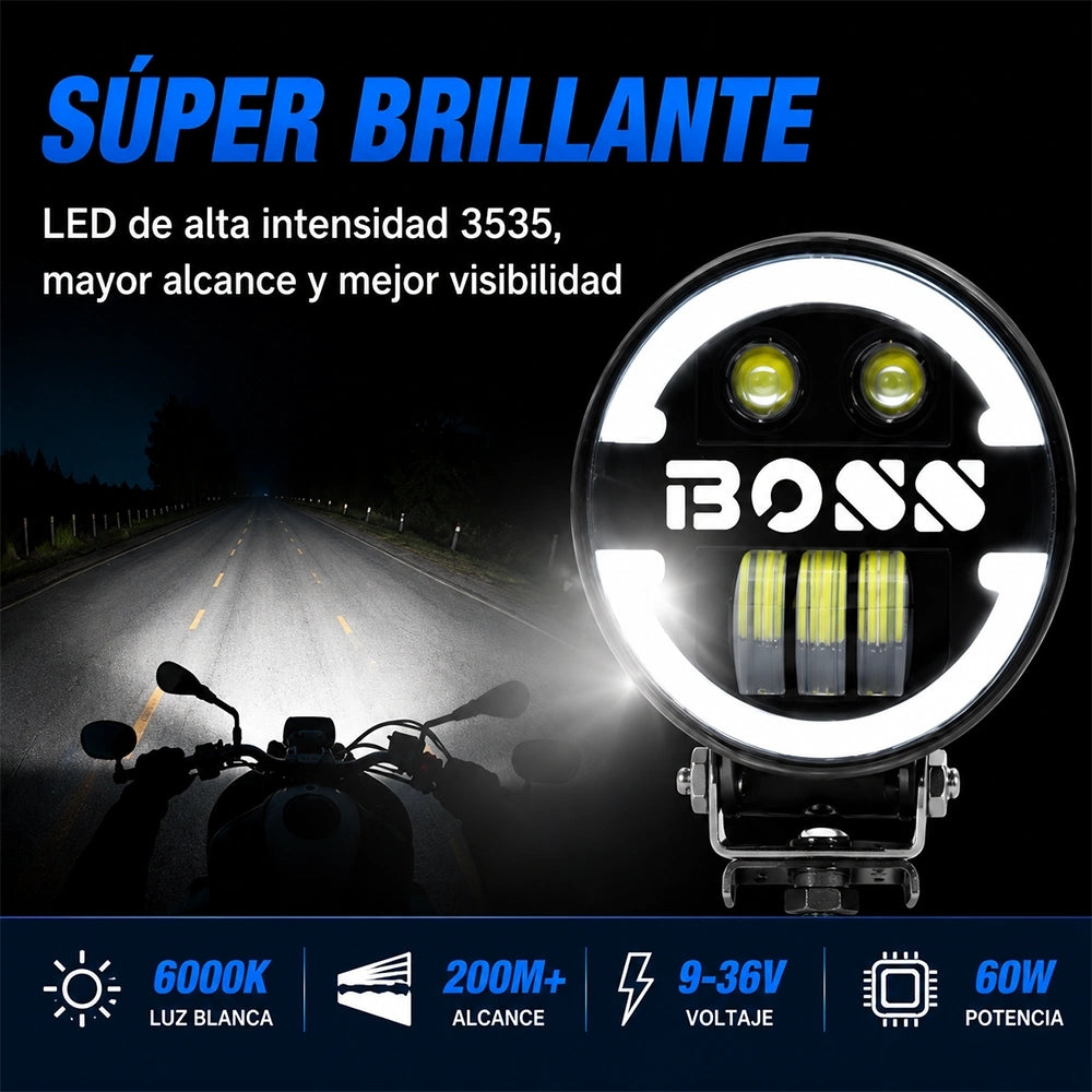 Faro LED H4 para Motocicleta DEEMASO con Alta/Baja, Luz Blanca y Aro Amarillo