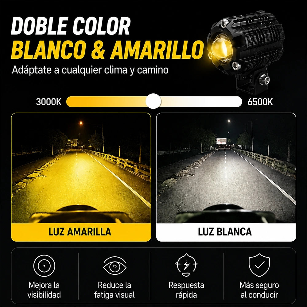 Faro Auxiliar LED Tipo Anillo 18W Amarillo y Blanco para Motocicleta DEEMASO – MTSD-C074