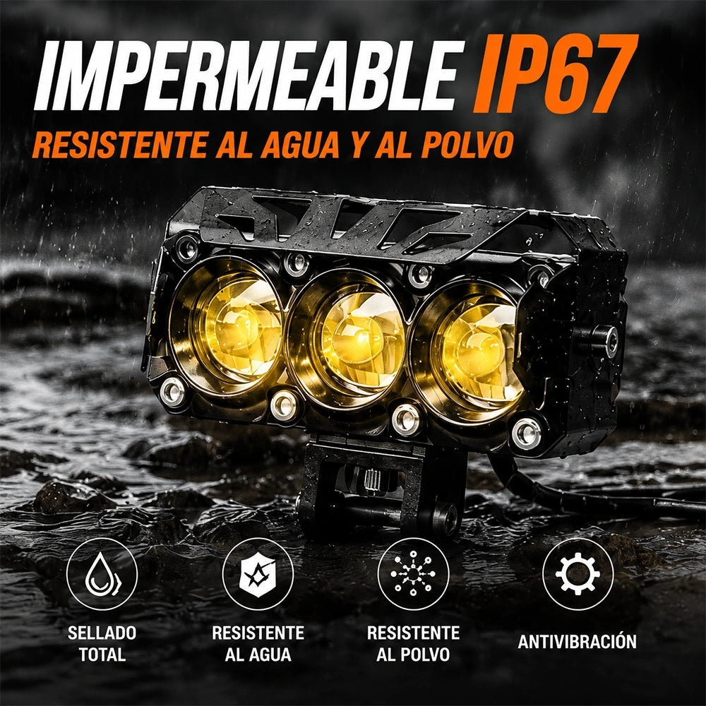 Faro Auxiliar LED 3 Perlas 24W con 5 Modos para Motocicleta DEEMASO – MTSD-C010