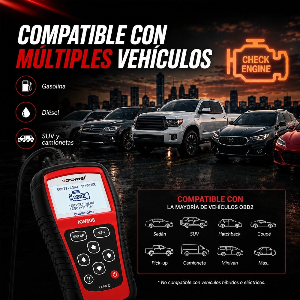 Escáner Automotriz OBD2 KW808 | Lector de Códigos y Diagnóstico Vehicular