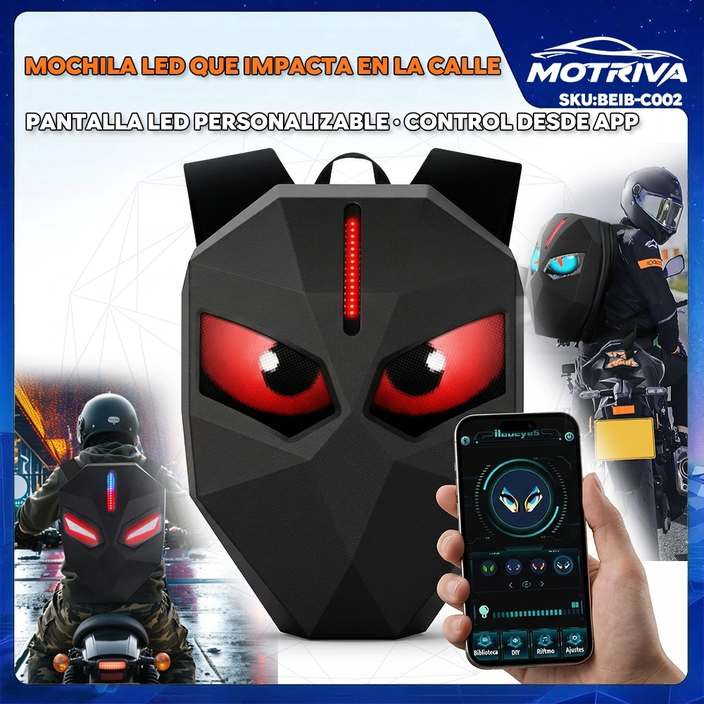 Mochila LED Negra Iron Man Extensible 34L con Pantalla 48x48 Bluetooth Impermeable
