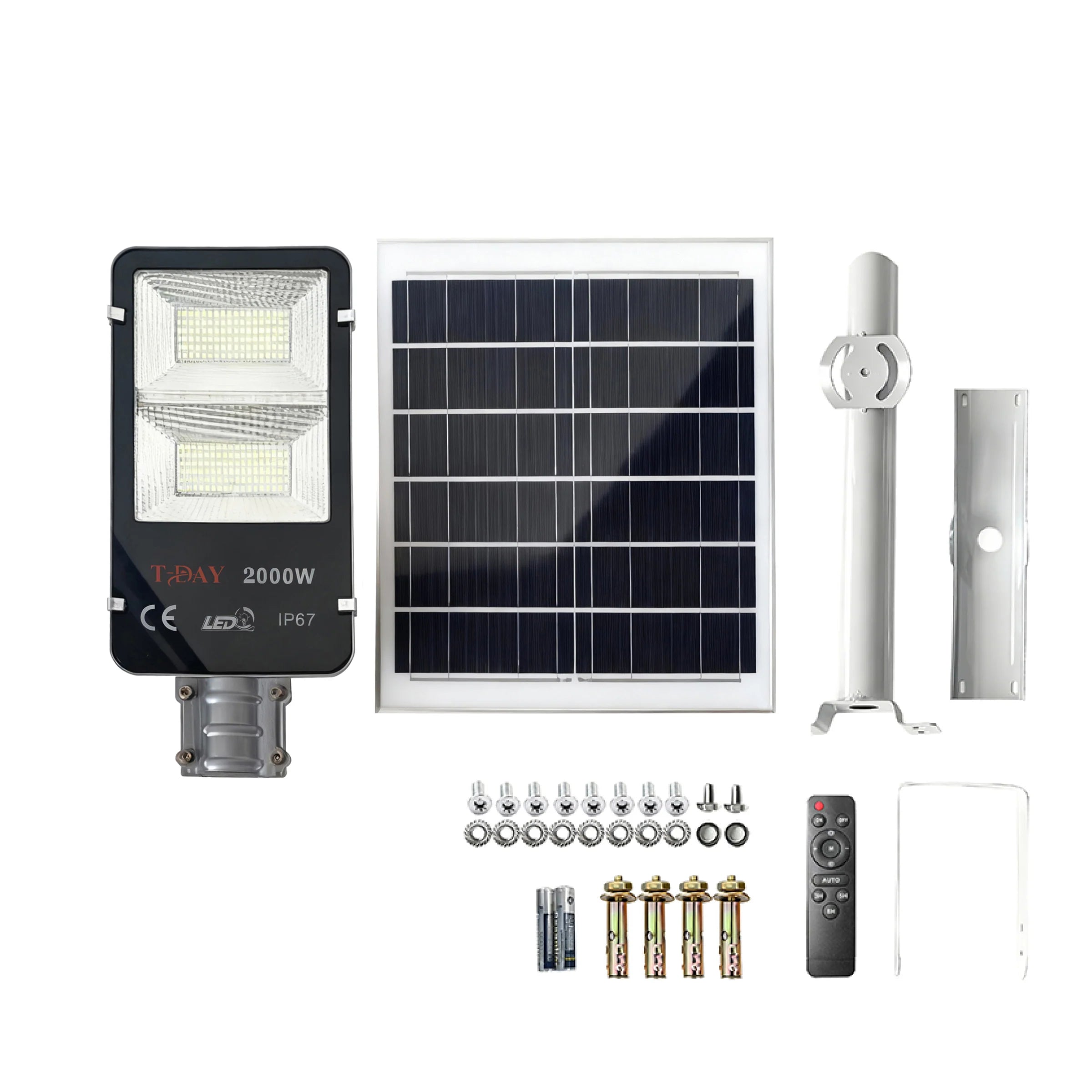 T-DAY Lámpara Solar LED 2000W para Exterior con Panel Solar y Control Remoto