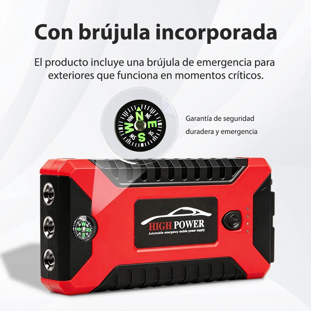 Arrancador de Batería Portátil con Brújula – Kit de Emergencia para Auto