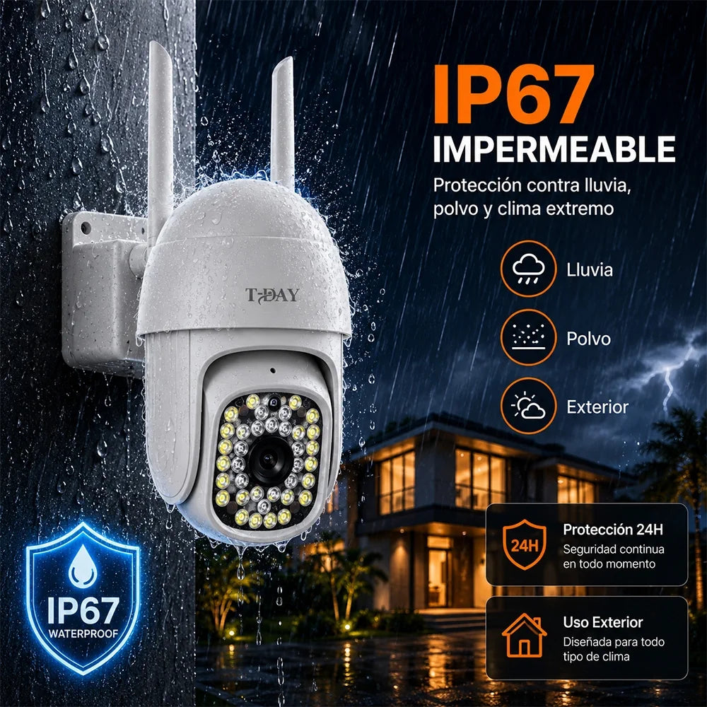 Cámara WiFi T-DAY FSJK-A016 12MP Impermeable con Rotación 360° y Alarma