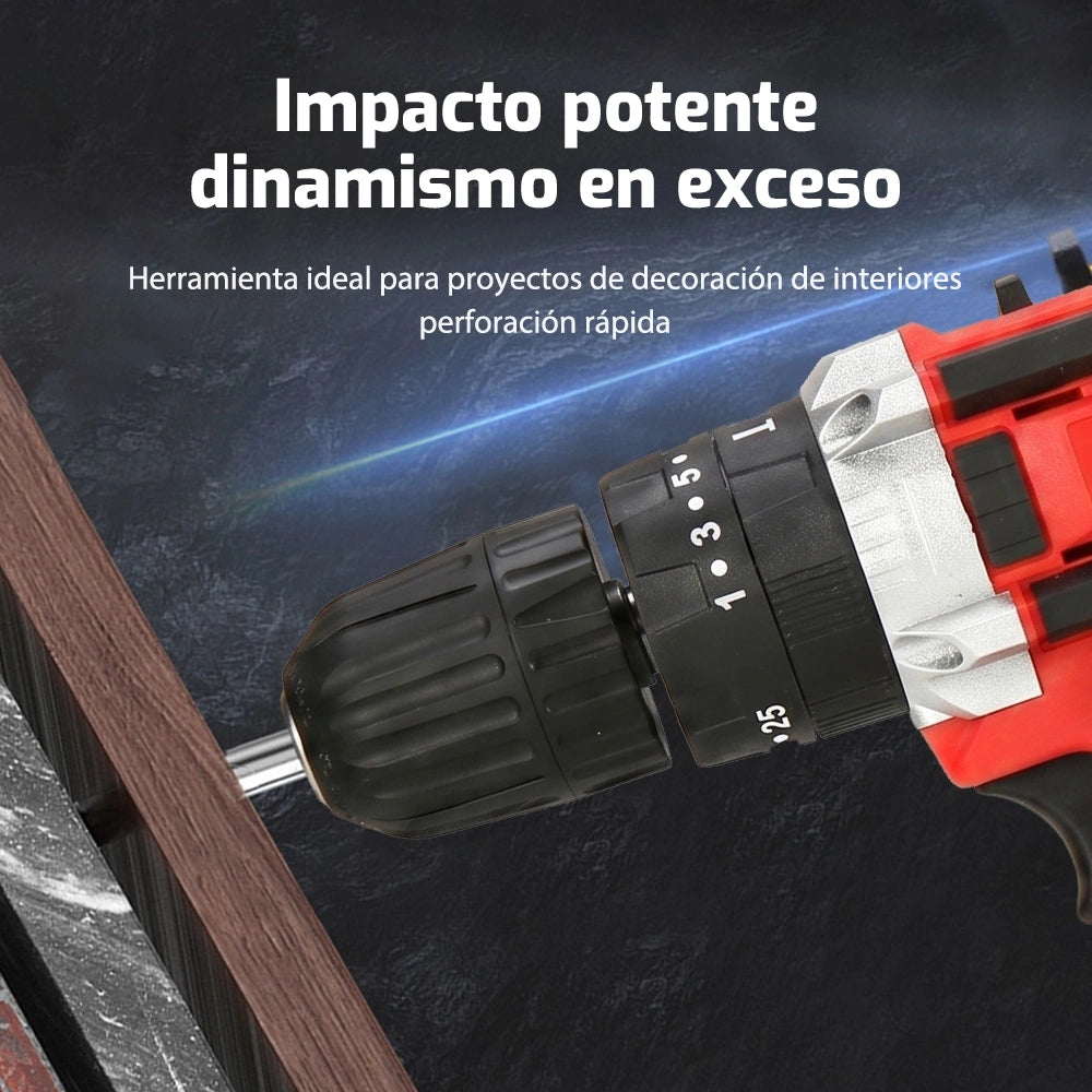 Taladro Inalámbrico 48V con Batería de Litio – Kit Completo 24 Piezas con Maletín | Doble Batería + Función Percusión