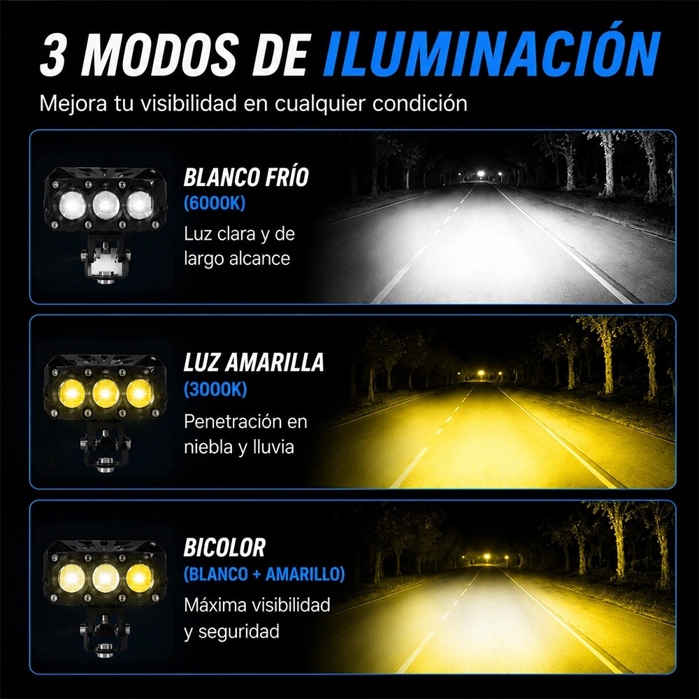 Faro Auxiliar LED 3 Perlas 24W para Motocicleta 10-80V DEEMASO – MTSD-C009