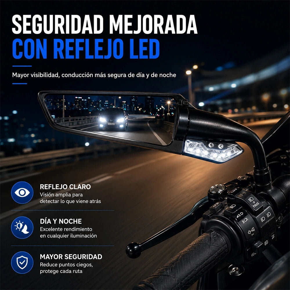 MOTRIVA Espejo Retrovisor para Motocicleta con Luz LED