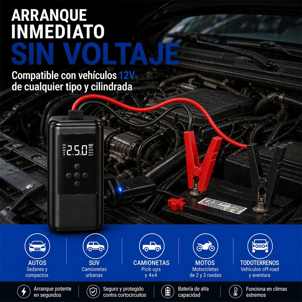 Arrancador de Emergencia para Auto con Inflador de Aire Integrado Negro