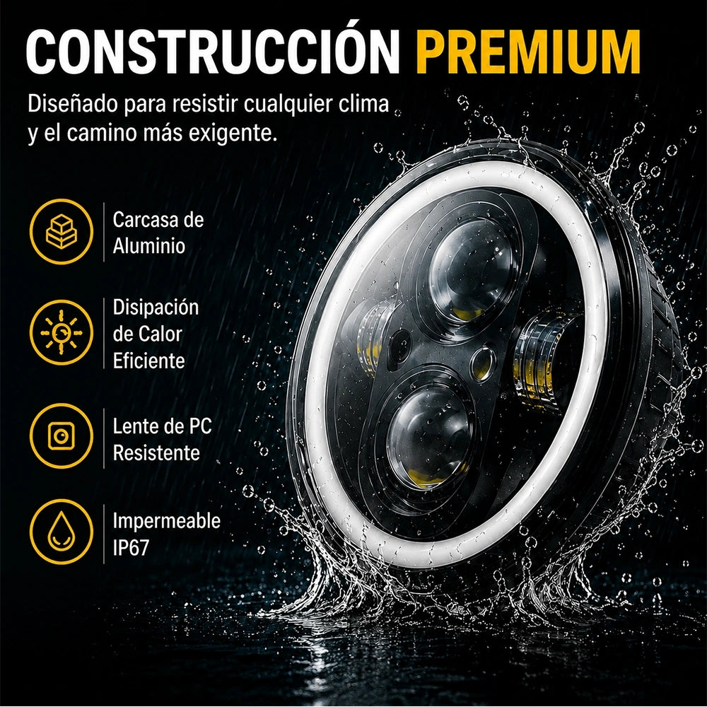 DEEMASO Faro Delantero Redondo 5.75” para Motocicleta 28W H4 Blanco/Amarillo