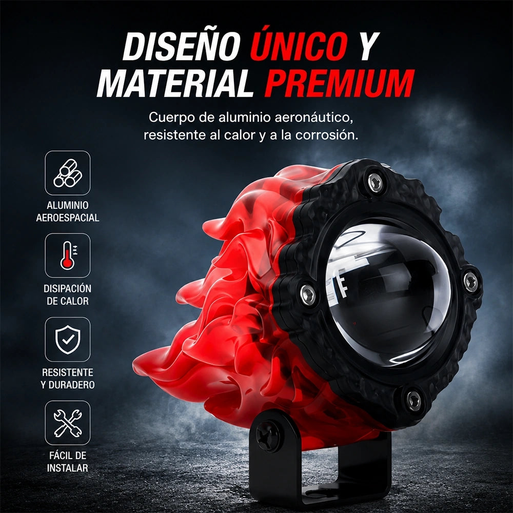 Faro Auxiliar LED Llama 18W con Ojo Demoníaco para Motocicleta DEEMASO – MTSD-C089