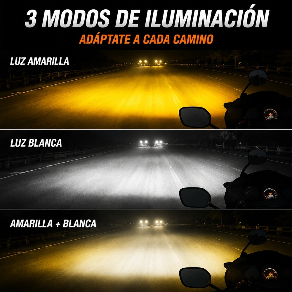 Faro Auxiliar LED 3 Perlas 24W con 5 Modos para Motocicleta DEEMASO – MTSD-C010
