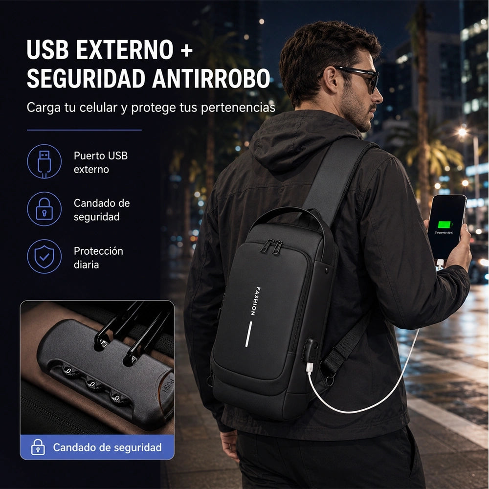 Men's Motorcycle Chest Bag with Combination Lock