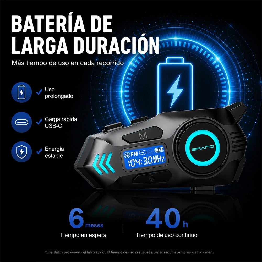 MTMAX MTEJ-C008 Intercomunicador Bluetooth para Moto 500M con Batería de 40H