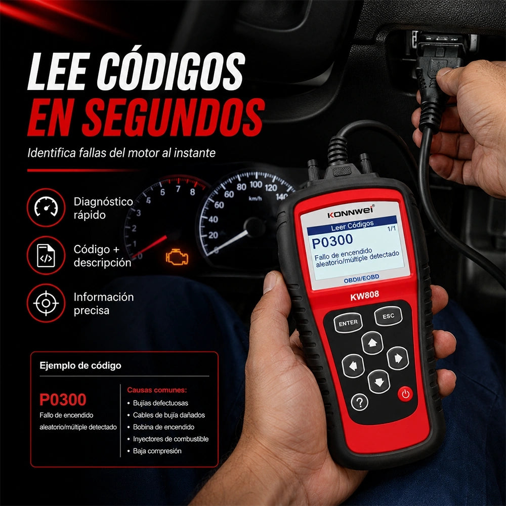 Escáner Automotriz OBD2 KW808 | Lector de Códigos y Diagnóstico Vehicular