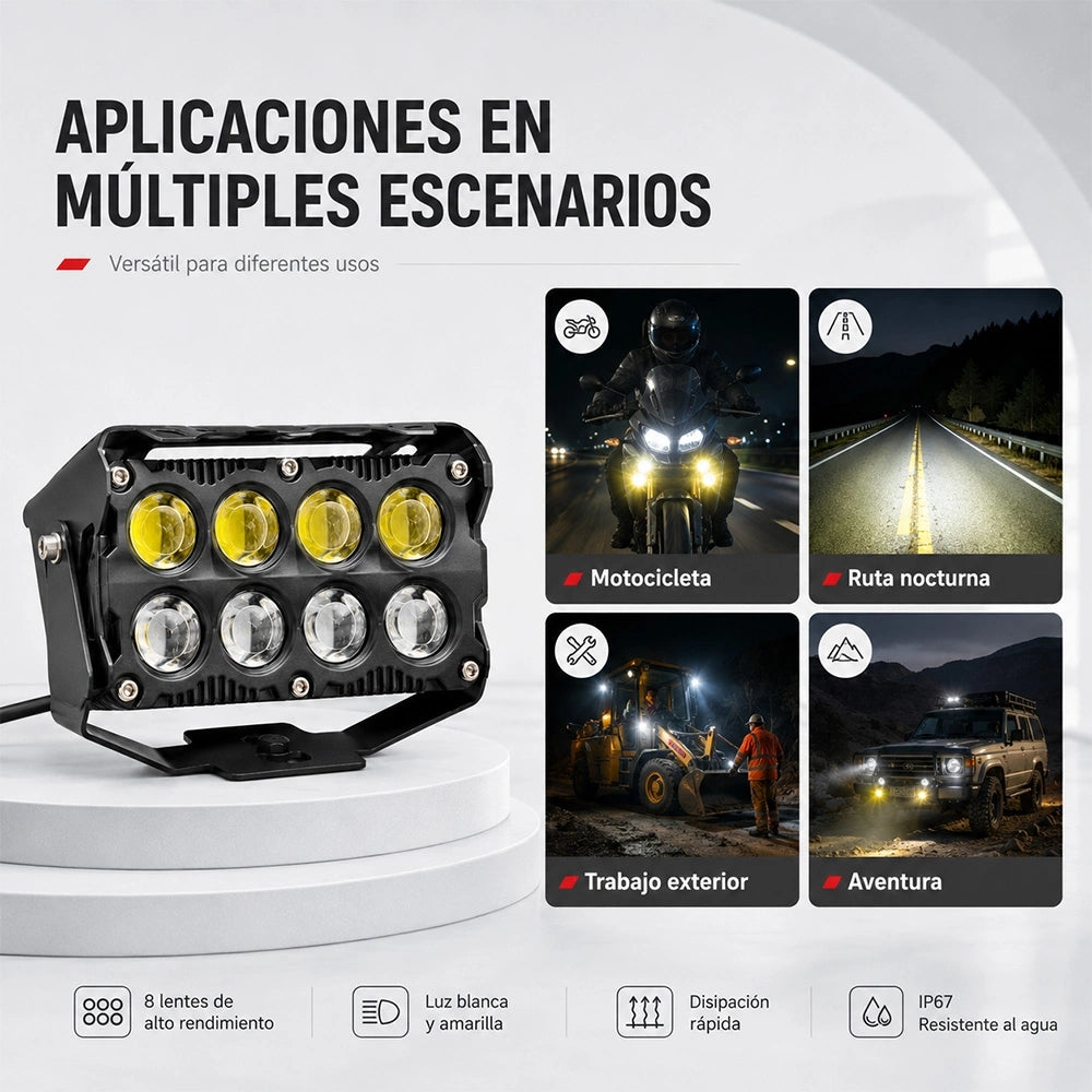 Juego de 2 Faros Auxiliares LED 8 Lentes 80W para Motocicleta DEEMASO – MTSD-C117