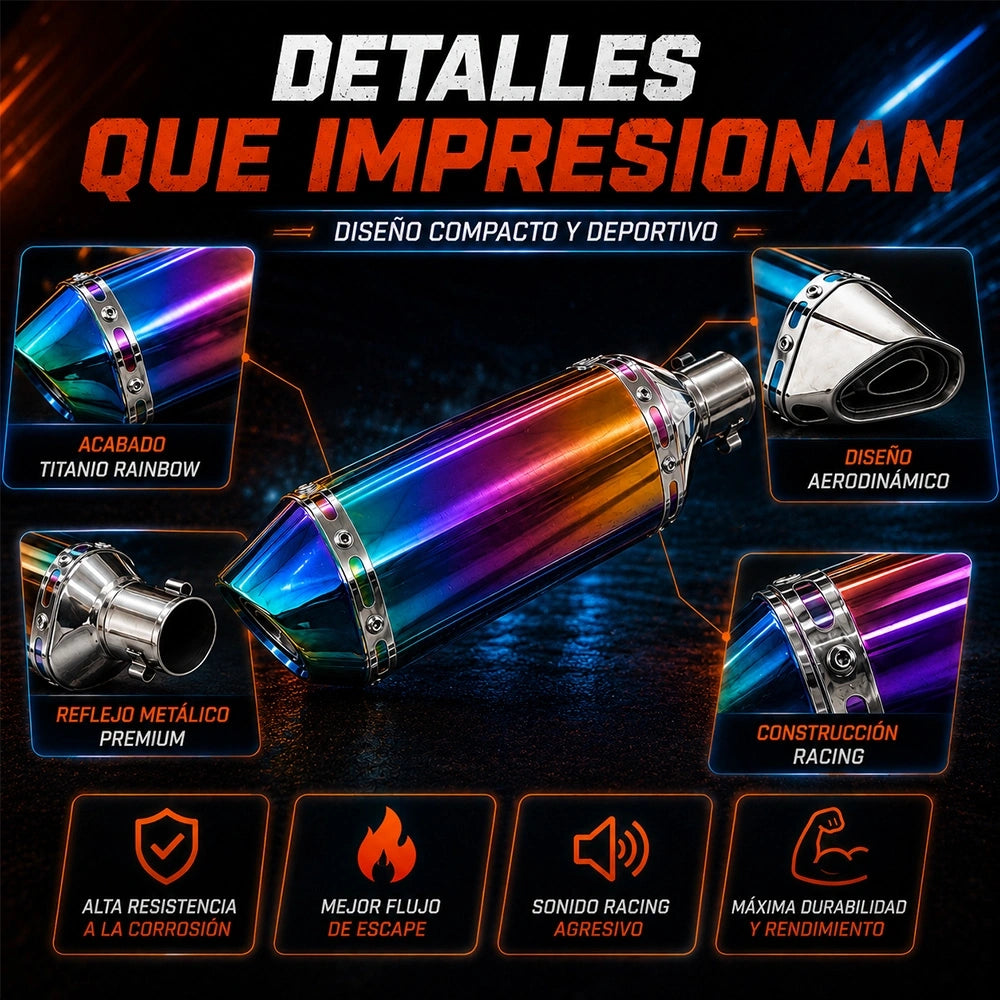 Escape DEEMASO para Motocicleta Tornasol Pequeño Hexagonal con Silenciador | 370x150mm | MPQG-C028