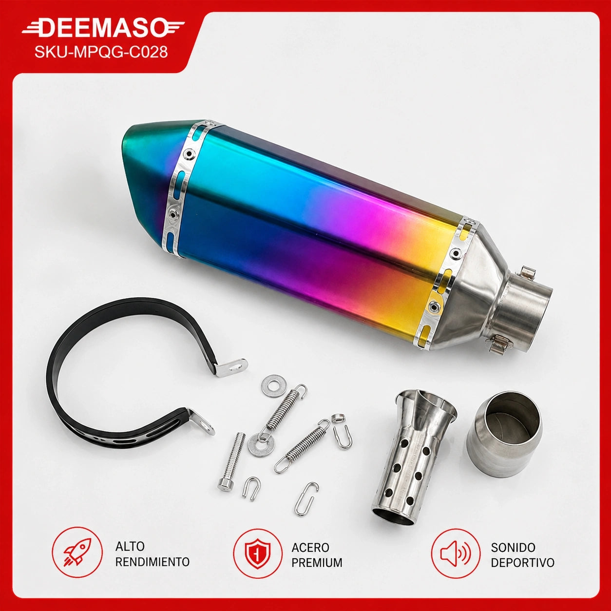 Escape DEEMASO para Motocicleta Tornasol Pequeño Hexagonal con Silenciador | 370x150mm | MPQG-C028
