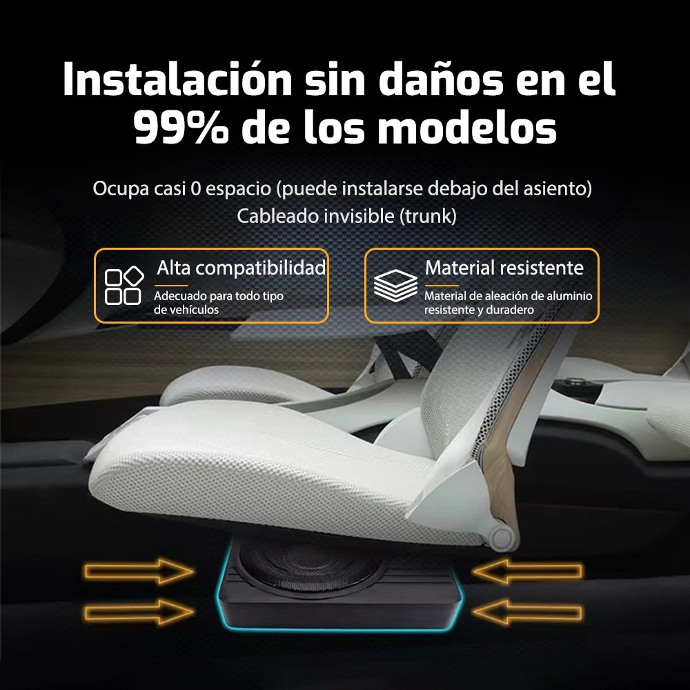 MOTRIVA Subwoofer Activo para Coche 10" 120W | Diseño Extraplano de Aluminio para Debajo del Asiento