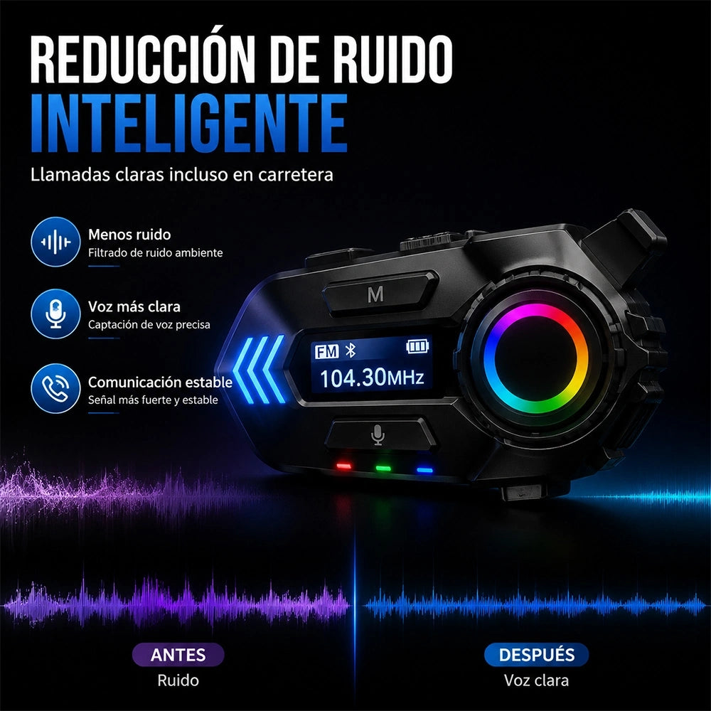 Auricular Bluetooth MTMAX K06A para Casco de Moto con Luz RGB