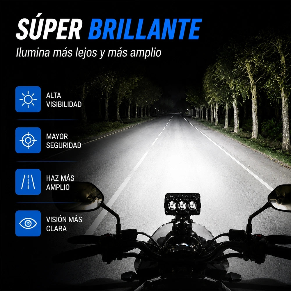 Faro Auxiliar LED 3 Perlas 24W para Motocicleta 10-80V DEEMASO – MTSD-C009