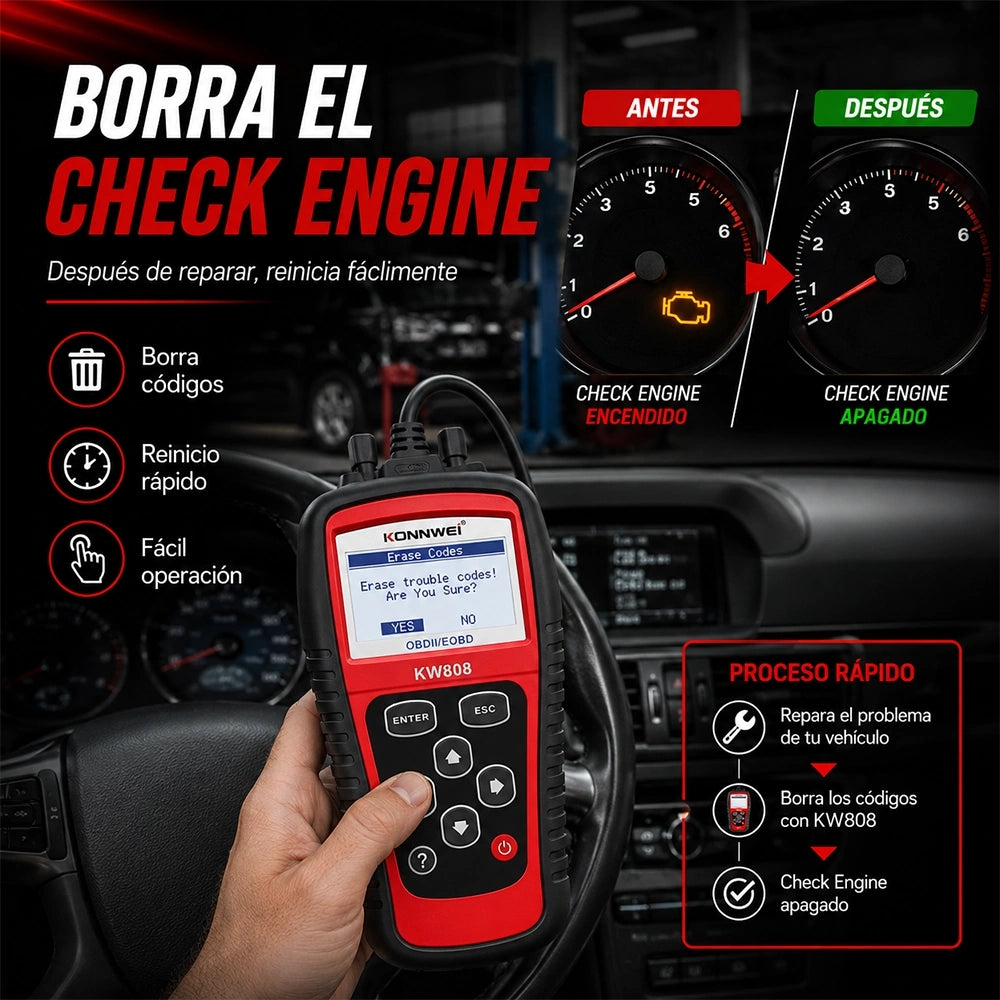 Escáner Automotriz OBD2 KW808 | Lector de Códigos y Diagnóstico Vehicular