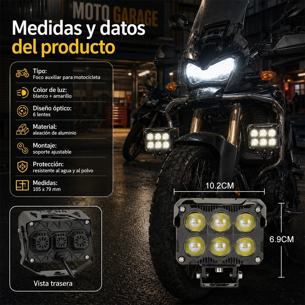 Juego de 2 Faros Auxiliares LED 6 Lentes 70W para Motocicleta DEEMASO – MTSD-C116