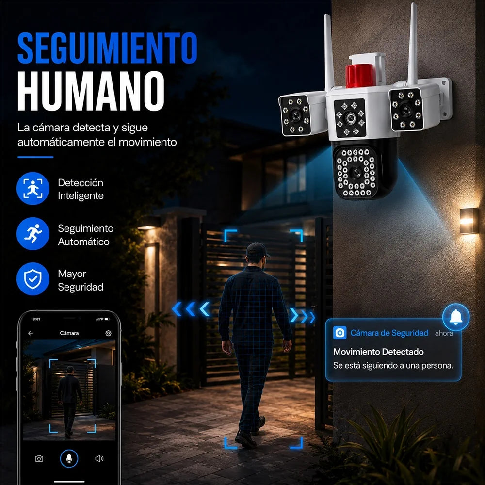 Cámara WiFi T-DAY FSJK-A024 Tres Lentes 4MP con Alarma e Impermeable