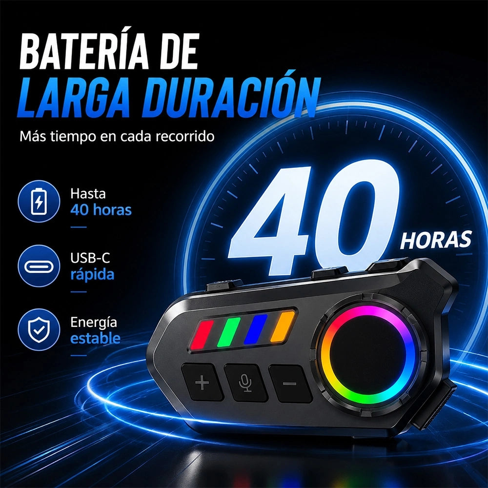 Auricular Bluetooth MTMAX K06A para Casco de Moto con Luz RGB
