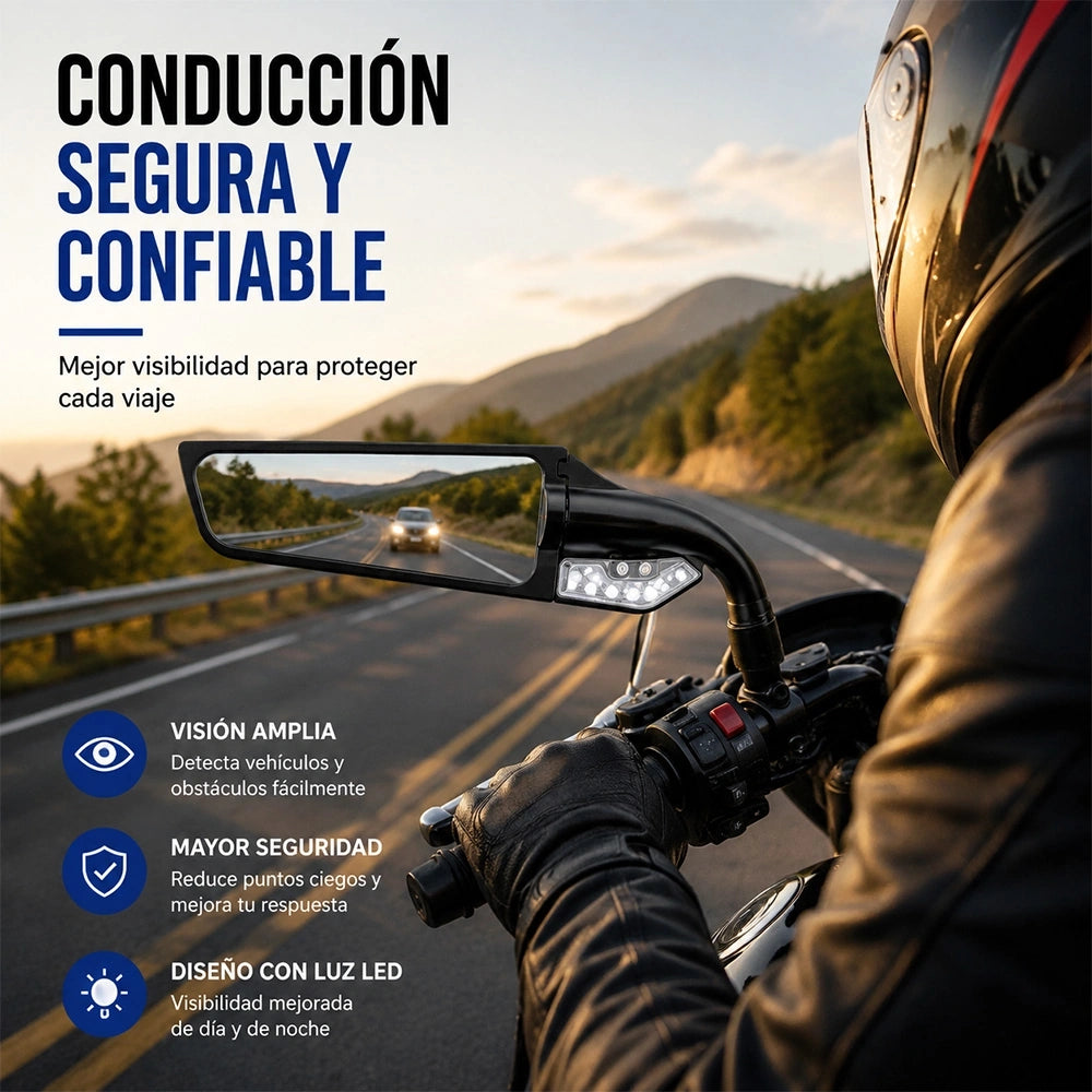 MOTRIVA Espejo Retrovisor para Motocicleta con Luz LED
