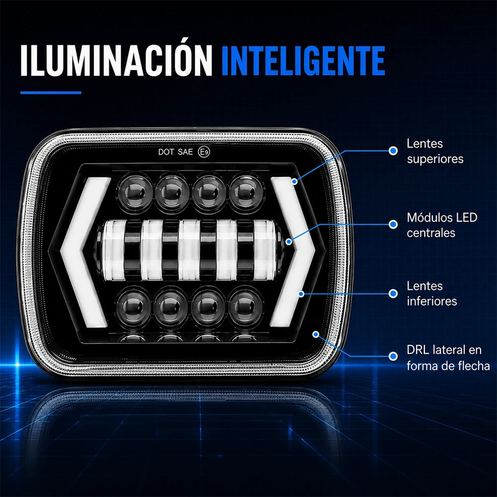 7" Square Arrow LED Truck Headlight H4 12-36V
