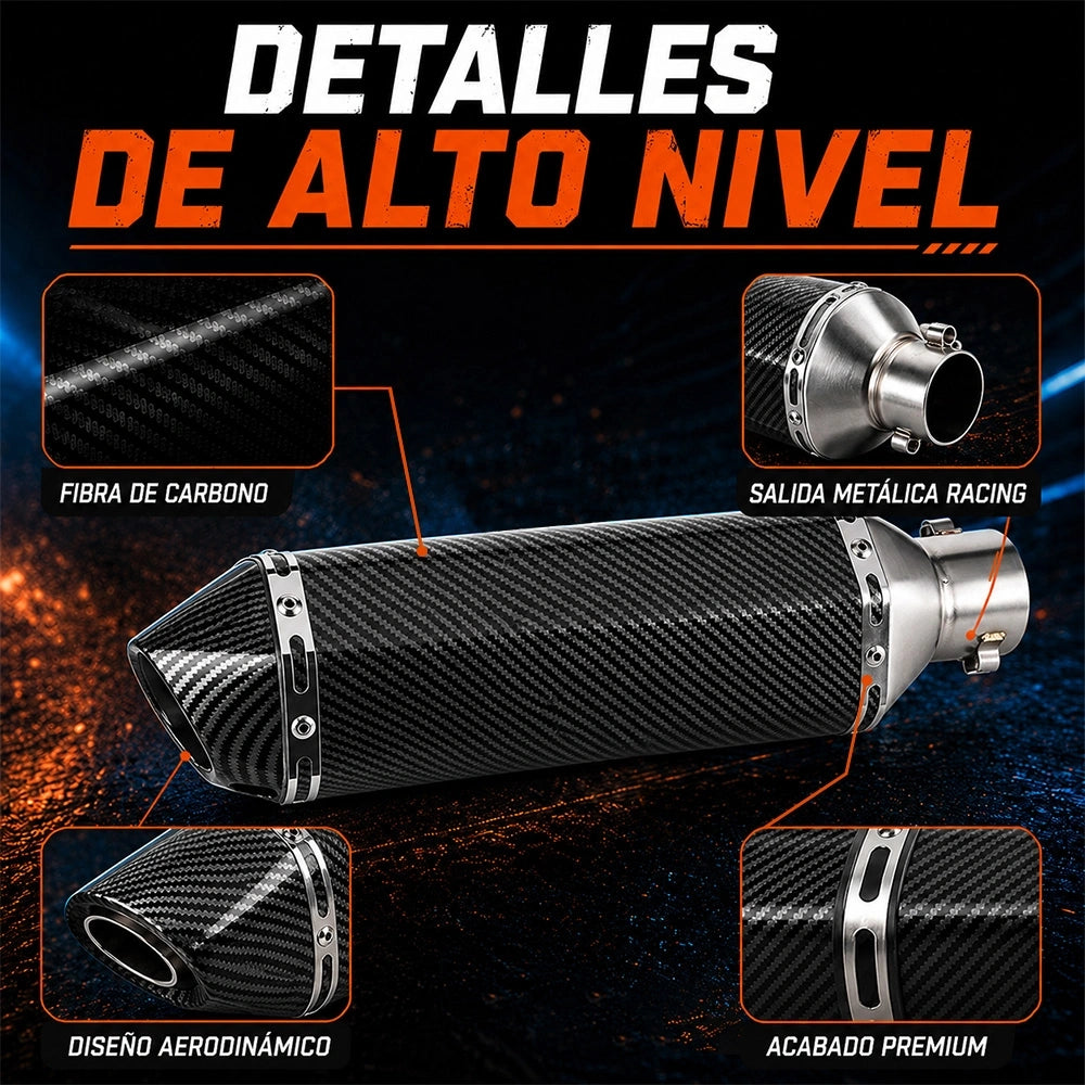 Escape Deportivo DEEMASO MPQG-C001 para Motocicleta con Diseño Fibra de Carbono y Silenciador