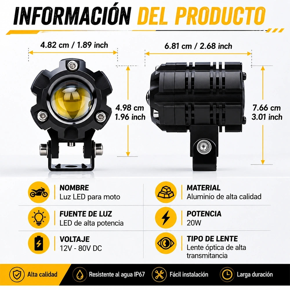Faro Auxiliar LED Tipo Anillo 18W Amarillo y Blanco para Motocicleta DEEMASO – MTSD-C074