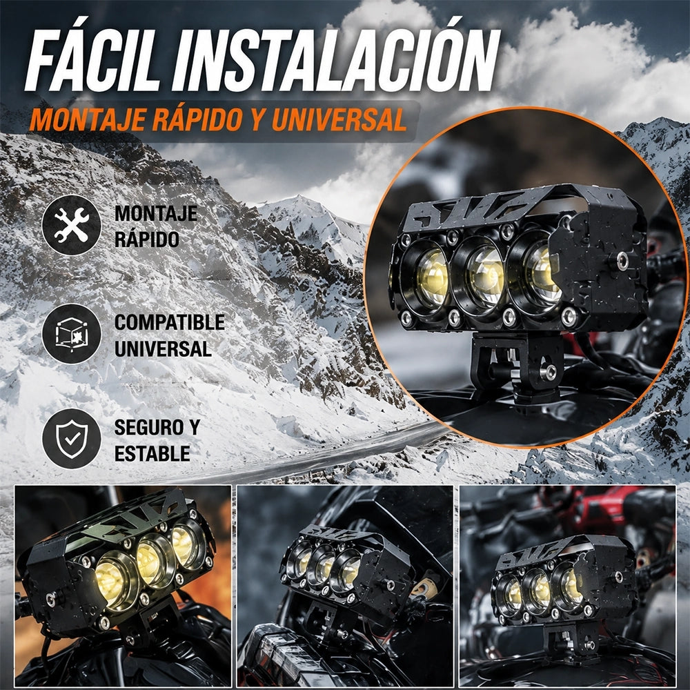Faro Auxiliar LED 3 Perlas 24W con 5 Modos para Motocicleta DEEMASO – MTSD-C010