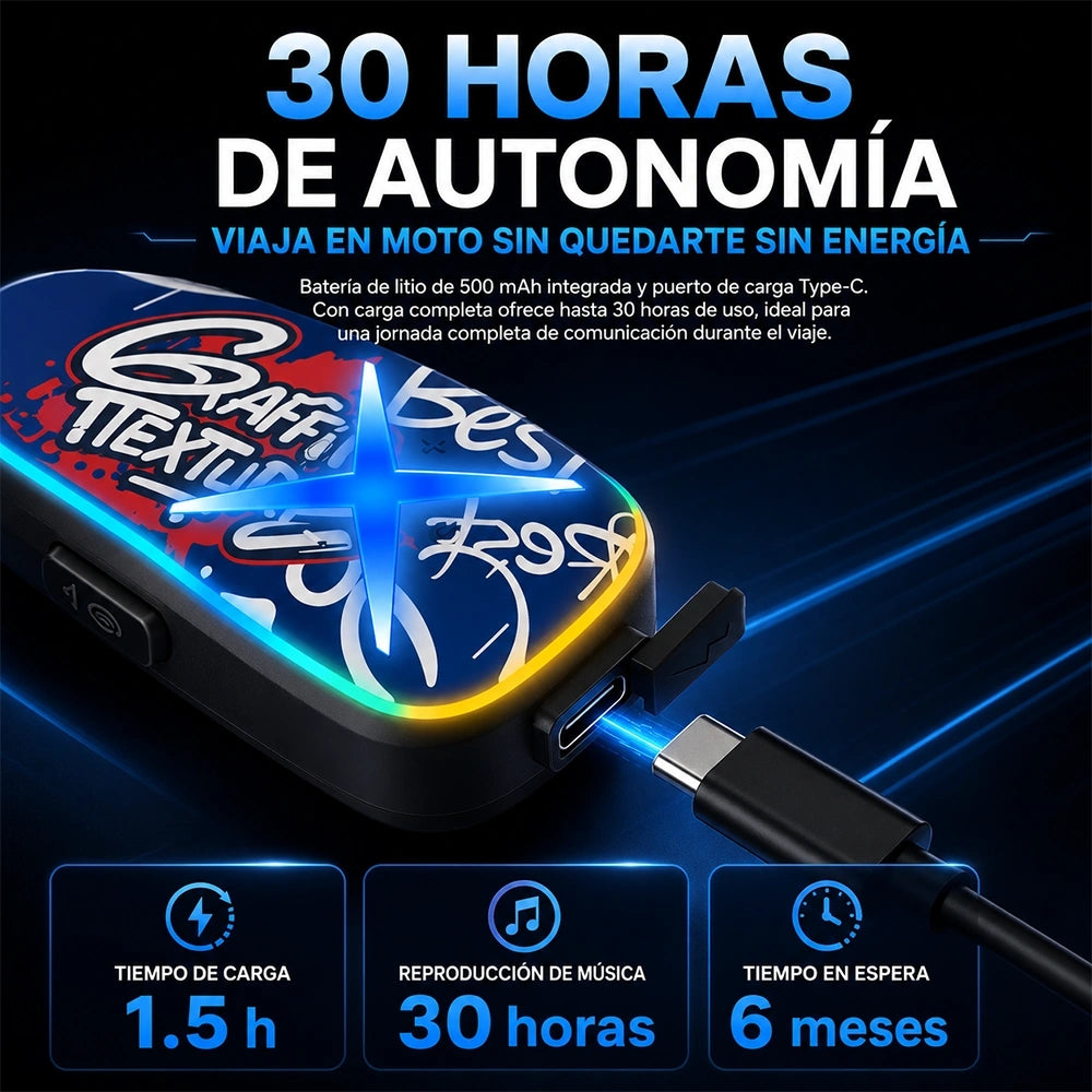 Auricular Bluetooth MTMAX K15 para Motocicleta con Asistente de Voz e IPX6