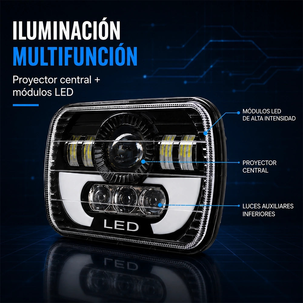 7" Square Horn LED Truck Headlight H4 12-36V