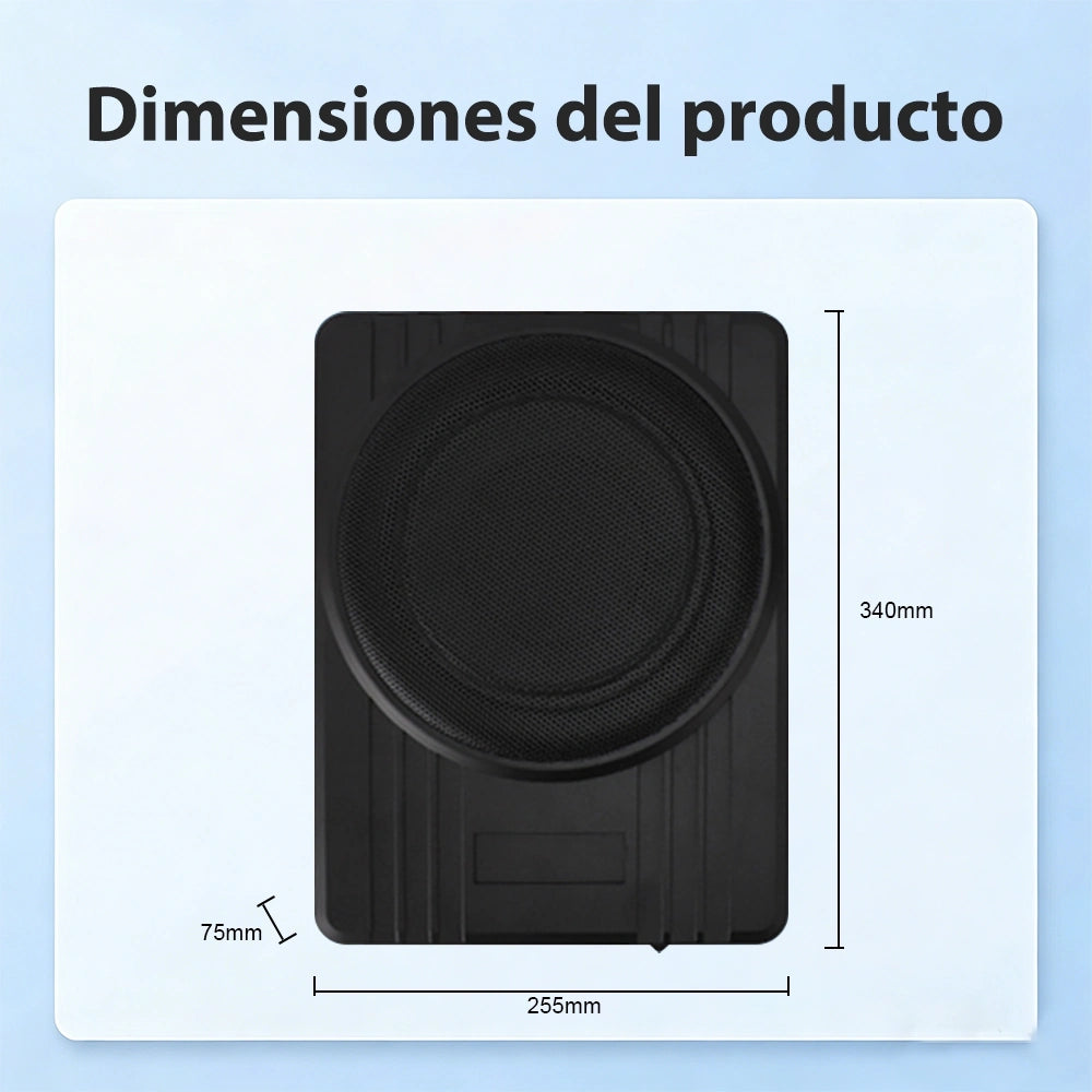 MOTRIVA Subwoofer Activo para Coche 10" 120W | Diseño Extraplano de Aluminio para Debajo del Asiento