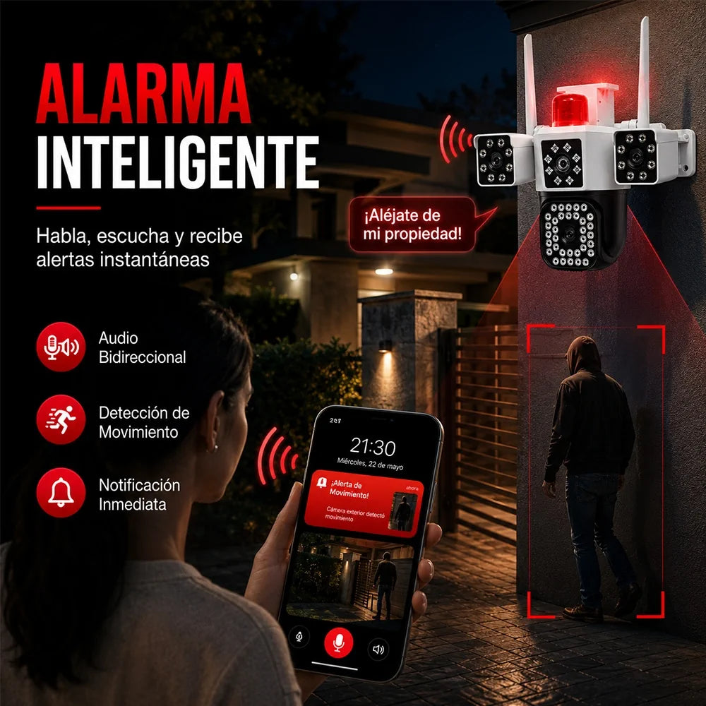 Cámara WiFi T-DAY FSJK-A024 Tres Lentes 4MP con Alarma e Impermeable