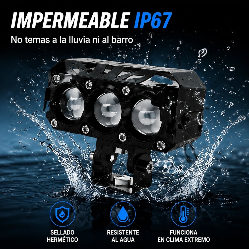 Faro Auxiliar LED 3 Perlas 24W para Motocicleta 10-80V DEEMASO – MTSD-C009