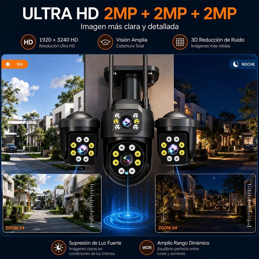 Cámara WiFi T-DAY FSJK-A025 12MP Impermeable con Rotación 360° y Alarma