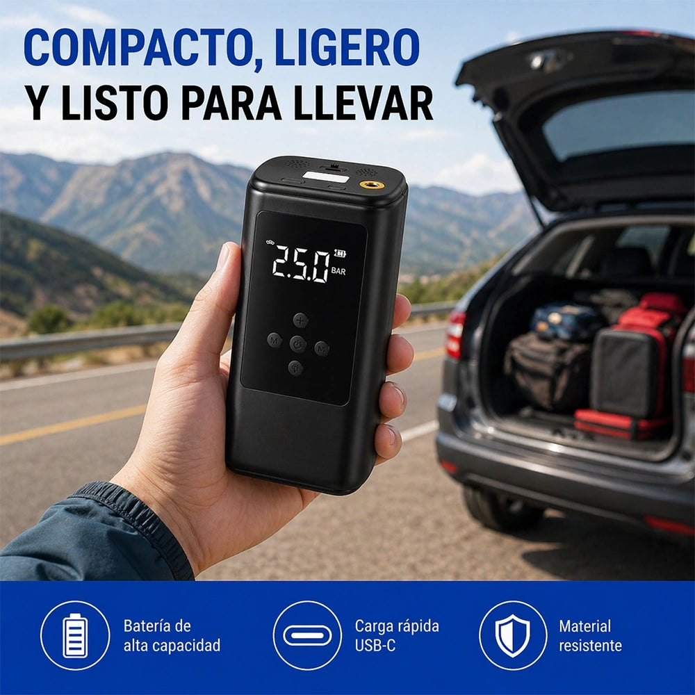 Arrancador de Emergencia para Auto con Inflador de Aire Integrado Negro