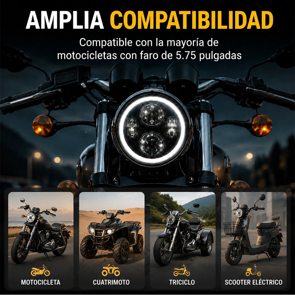 DEEMASO Faro Delantero Redondo 5.75” para Motocicleta 28W H4 Blanco/Amarillo