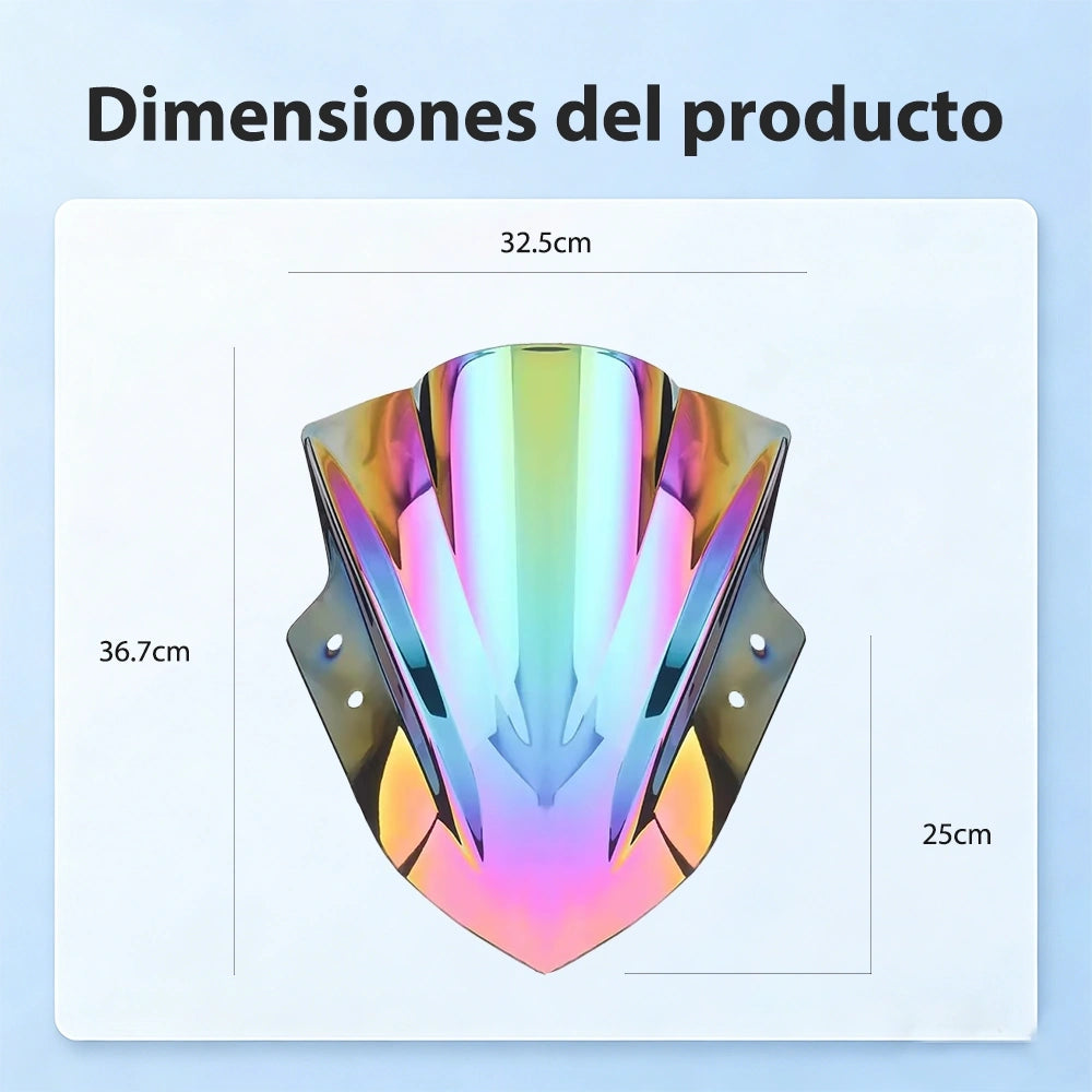 Parabrisas delantero para motocicleta efecto arcoíris cromado, visor aerodinámico PC universal 443g