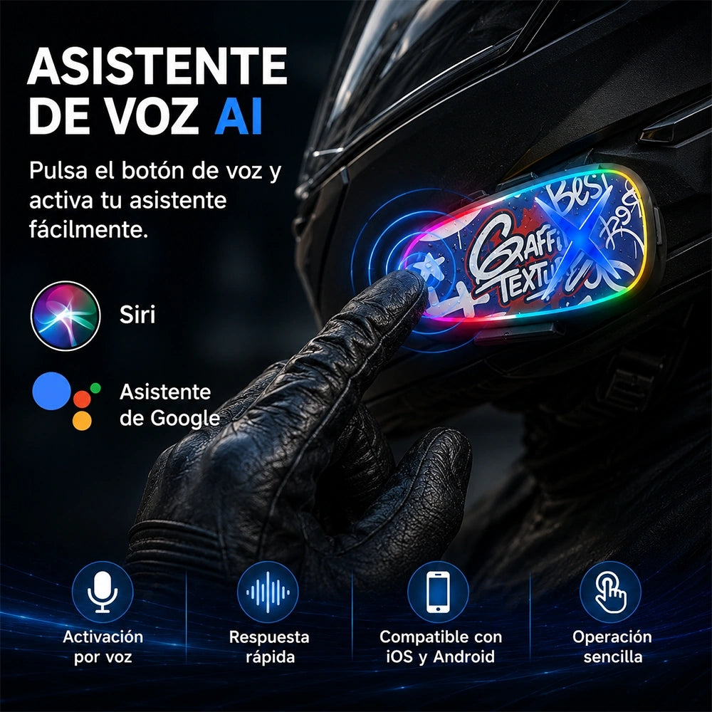 Auricular Bluetooth MTMAX K15 para Motocicleta con Asistente de Voz e IPX6