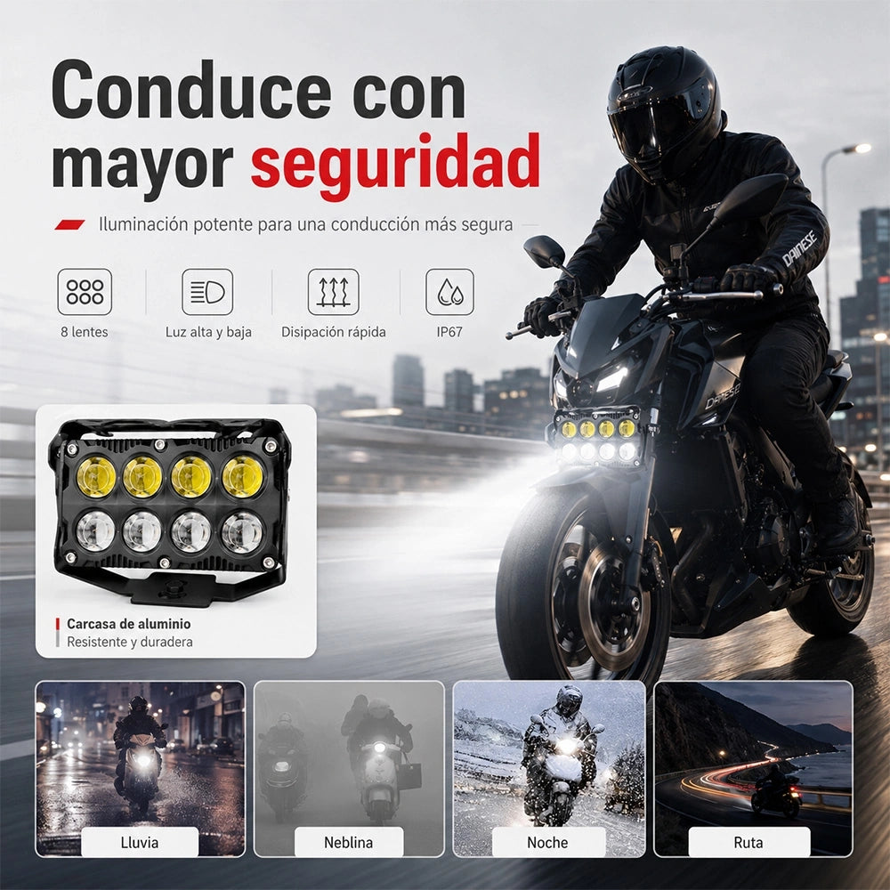 Juego de 2 Faros Auxiliares LED 8 Lentes 80W para Motocicleta DEEMASO – MTSD-C117