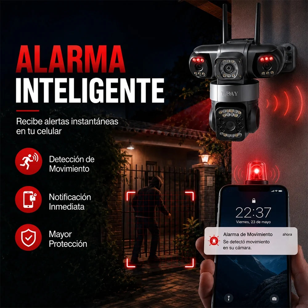 Cámara WiFi T-DAY FSJK-A013 Tres Lentes 2MP V380 Impermeable