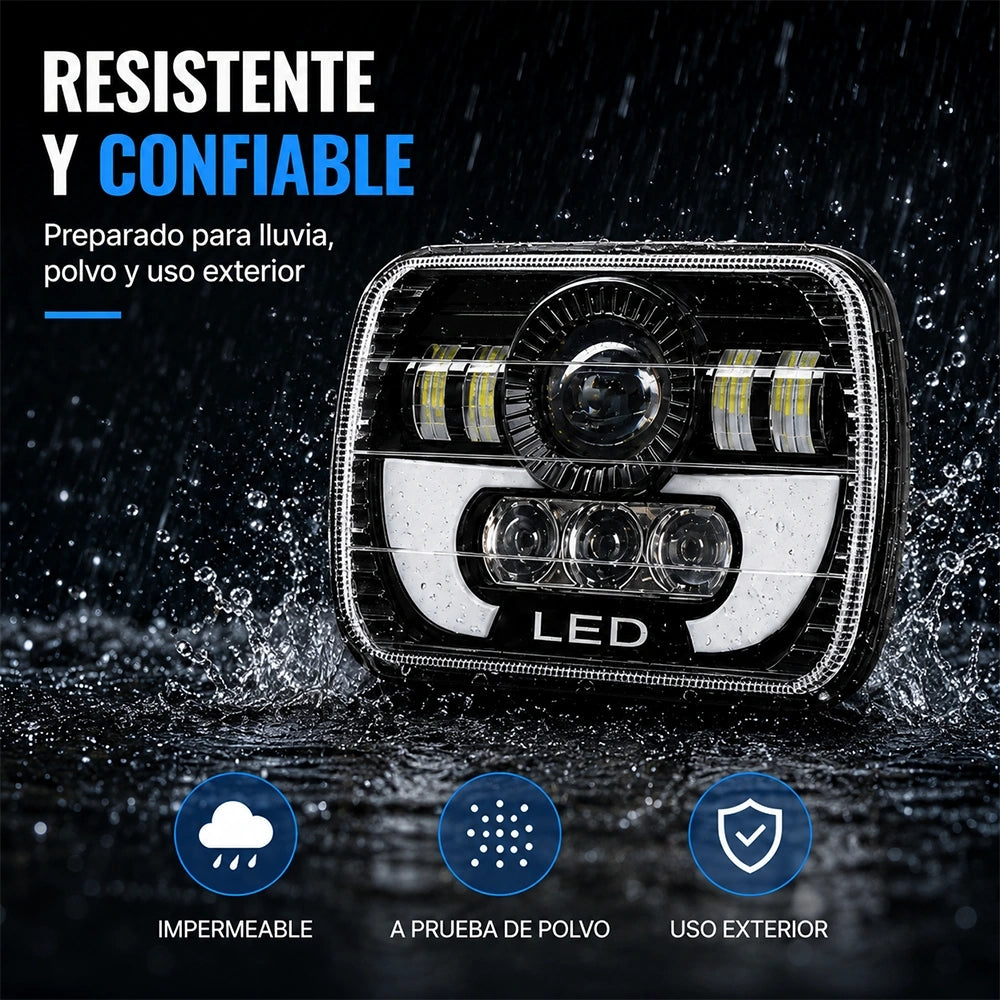 7" Square Horn LED Truck Headlight H4 12-36V