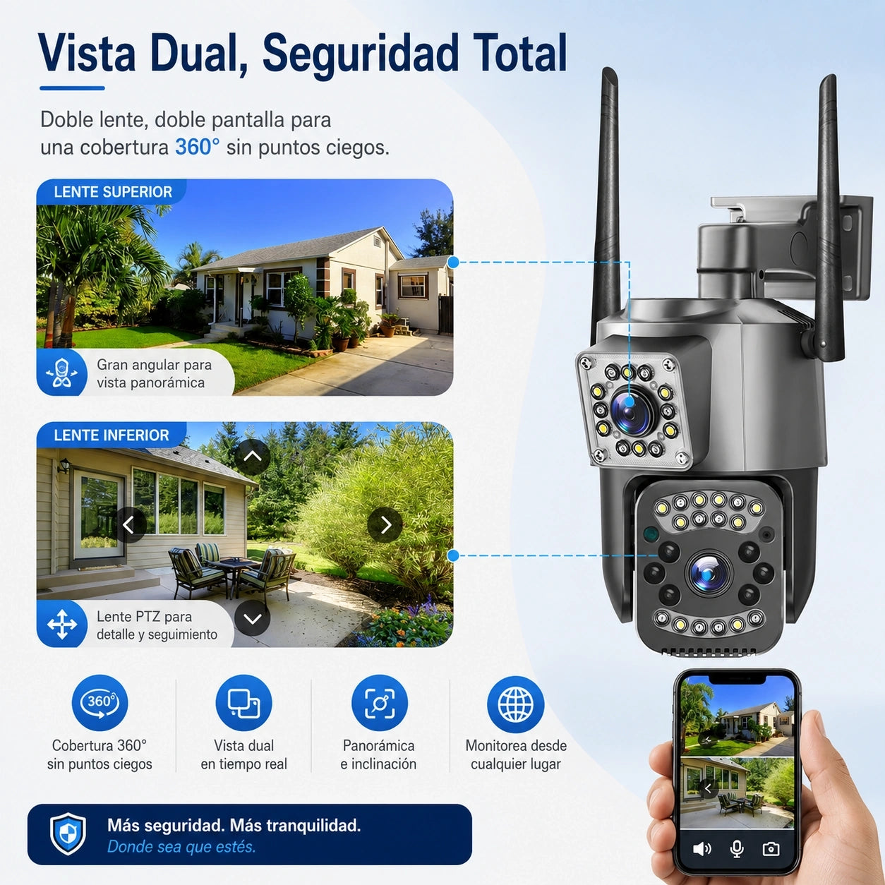 Cámara de Seguridad V380 Pro Doble Lente 4MP con Seguimiento Inteligente y Audio Bidireccional 12V TDAY