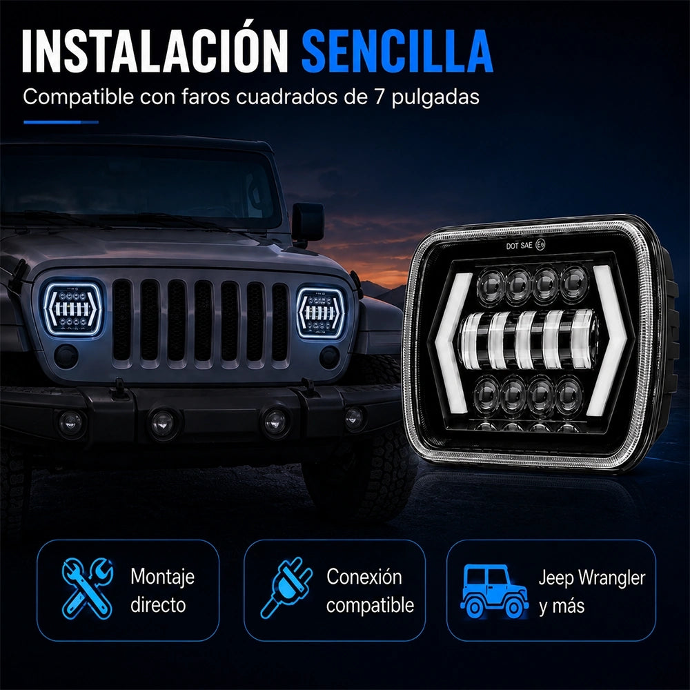 7" Square Arrow LED Truck Headlight H4 12-36V